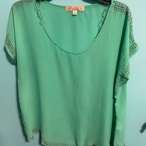 Teal Chiffon Short Sleeve Shirt